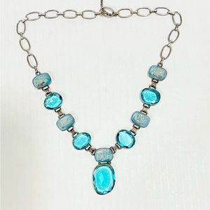 925 Sterling Silver stamped  Blue Topaz Chain Necklace